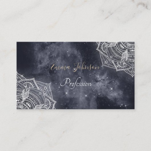 Elegant White Mandala Grey Nebula Design Visitekaartje (Voorkant)