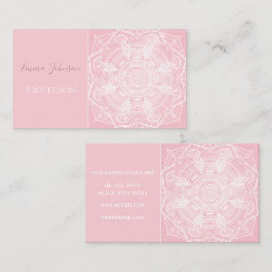 Elegant White Mandala Pink Nebula Design Visitekaartje (Voorkant / Achterkant)