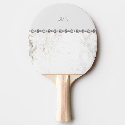 Elegant White Marble and Diamond Kijk Tafeltennisbatje (Voorkant)