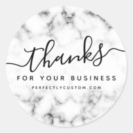 Elegant white marble business bedankt ronde sticker