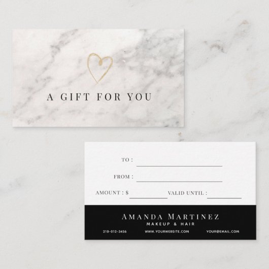 Elegant White Marble Gift Certificate Visitekaartje (Voorkant / Achterkant)