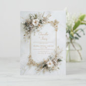 Elegant White Marble Gold Floral Geometric Wedding Kaart (Staand voorkant)