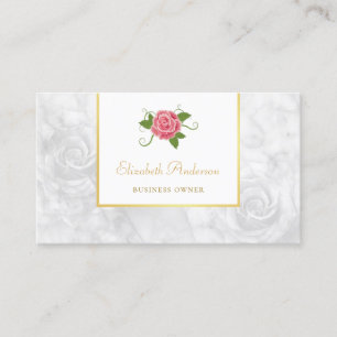 Elegant White Marble Gold Lijst and Pink Rose Visitekaartje