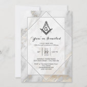 Elegant White Marble Gold Masonic Invitations Kaart (Voorkant)