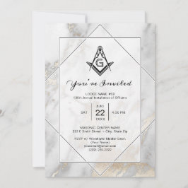 Elegant White Marble Gold Masonic Invitations Kaart