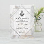 Elegant White Marble Gold Masonic Invitations Kaart (Staand voorkant)
