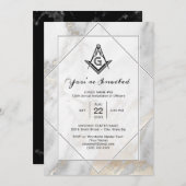 Elegant White Marble Gold Masonic Invitations Kaart (Voorkant / Achterkant)