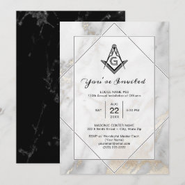 Elegant White Marble Gold Masonic Invitations Kaart