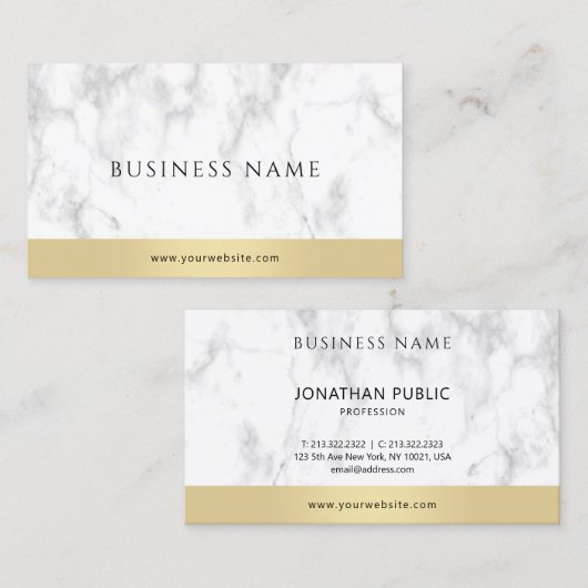 Elegant White Marble Gold Modern Corporate Trendy Visitekaartje (Voorkant / Achterkant)