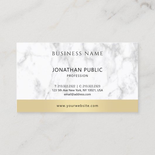 Elegant White Marble Gold Modern Corporate Trendy Visitekaartje (Achterkant)