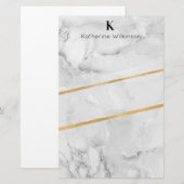 Elegant White Marble Gold Monogram Briefpapier (Voorkant / Achterkant)