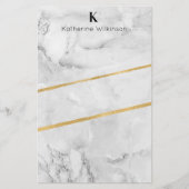 Elegant White Marble Gold Monogram Briefpapier (Voorkant)