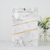Elegant White Marble Gold Monogram Briefpapier (Staand voorkant)