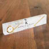 Elegant White Marble Gold Monogram Naambordje (Zijkant)