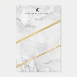Elegant White Marble Gold Monogram Post-it® Notes