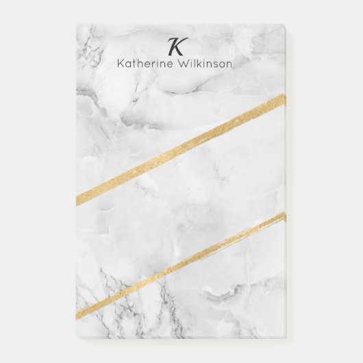 Elegant White Marble Gold Monogram Post-it® Notes (Voorkant)