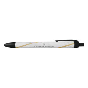 Elegant White Marble Gold Monogram Zwarte Inkt Pen