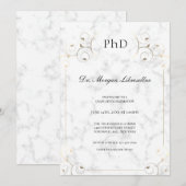 Elegant White Marble Gold PhD Afstuderen Kaart (Voorkant / Achterkant)
