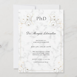 Elegant White Marble Gold PhD Afstuderen Kaart