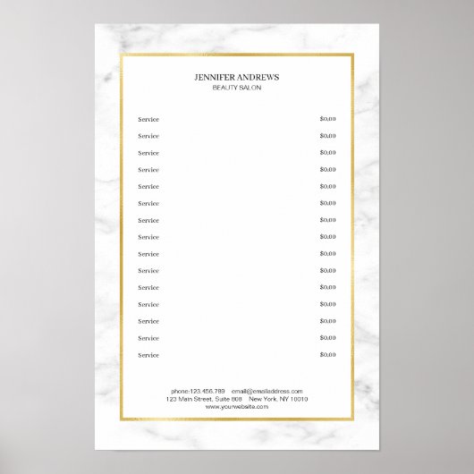 Elegant White Marble Gold Pricelist Poster (Voorkant)