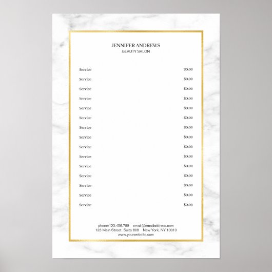 Elegant White Marble Gold Pricelist Poster (Voorkant)