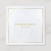 Elegant White Marble Gold Text Luxe Sjabloon Vierkante Visitekaartje (Voorkant)