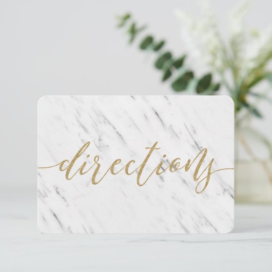 Elegant White Marble & Gold Wedding Directions Kaart (Staand voorkant)
