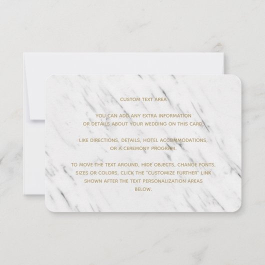 Elegant White Marble & Gold Wedding Directions Kaart (Achterkant)