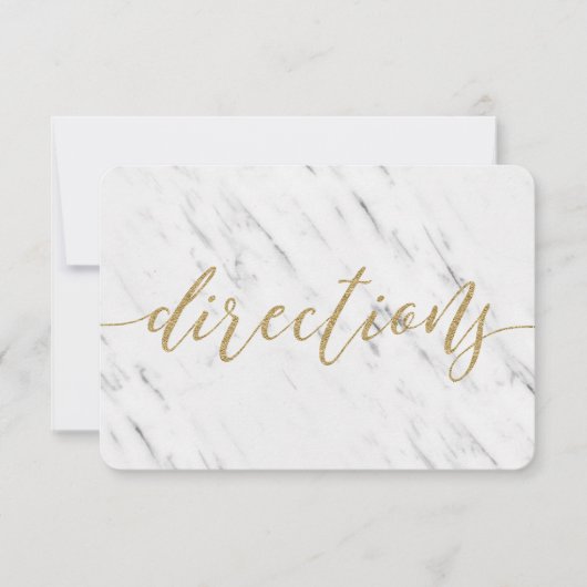 Elegant White Marble & Gold Wedding Directions Kaart (Voorkant)