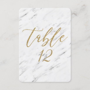 Elegant White Marble & Gold Wedding Table Number Kaart