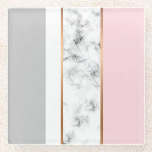 Elegant White Marble Gray Pink Glazen Onderzetter (Voorkant)