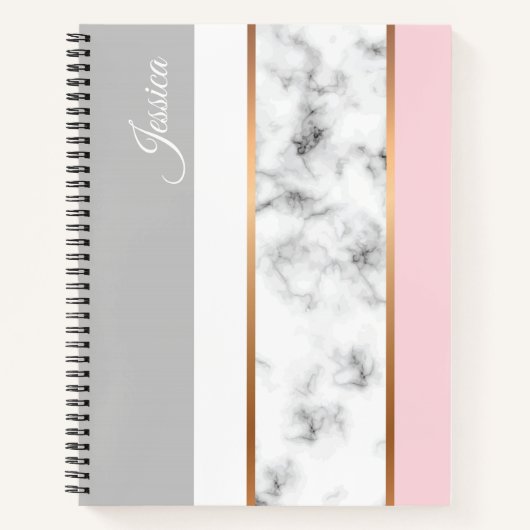 Elegant White Marble Gray Pink Persoonlijke naam Notitieboek (Voorkant)