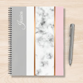 Elegant White Marble Gray Pink Persoonlijke naam Notitieboek