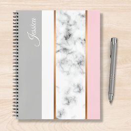 Elegant White Marble Gray Pink Persoonlijke naam Notitieboek