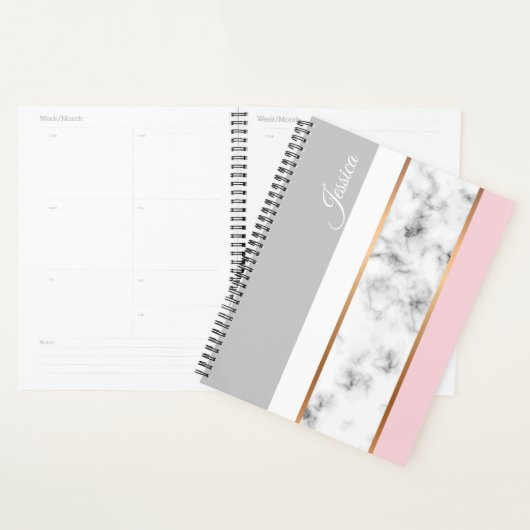 Elegant White Marble Gray Pink Persoonlijke naam Planner (Display)