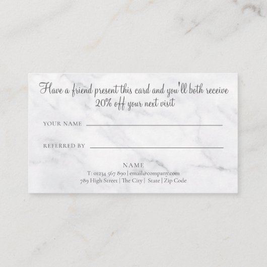 Elegant White Marble Greenery Leaves Reference Car Aanbevelingskaartje (Achterkant)