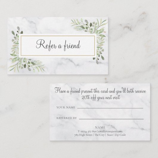 Elegant White Marble Greenery Leaves Reference Car Aanbevelingskaartje (Voorkant / Achterkant)