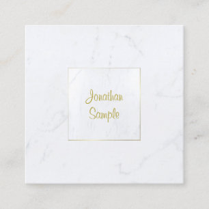 Elegant White Marble Luxurous Plain Gold Script Vierkante Visitekaartje