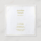 Elegant White Marble Luxurous Plain Gold Script Vierkante Visitekaartje (Achterkant)