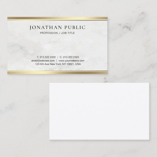 Elegant White Marble Modern Gold Simple Sjabloon Visitekaartje (Voorkant / Achterkant)