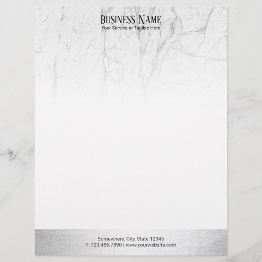 Elegant White Marble Modern Silver Border Briefhoofd Ontwerp (Voorkant)