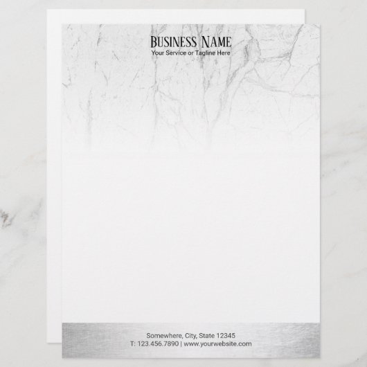 Elegant White Marble Modern Silver Border Briefhoofd Ontwerp (Voorkant / Achterkant)