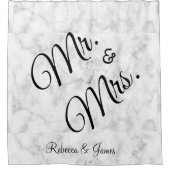 Elegant White Marble Mr. en Mrs Name Wedding Douchegordijn (Voorkant)