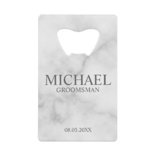 Elegant White Marble Personalized Groomsmen Creditkaart Flessenopener