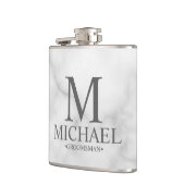 Elegant White Marble Personalized Groomsmen Heupfles (Links)