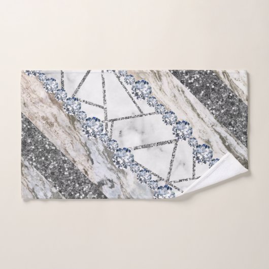 Elegant White Marble Print met Silver Textured Handdoek (Handdoek)