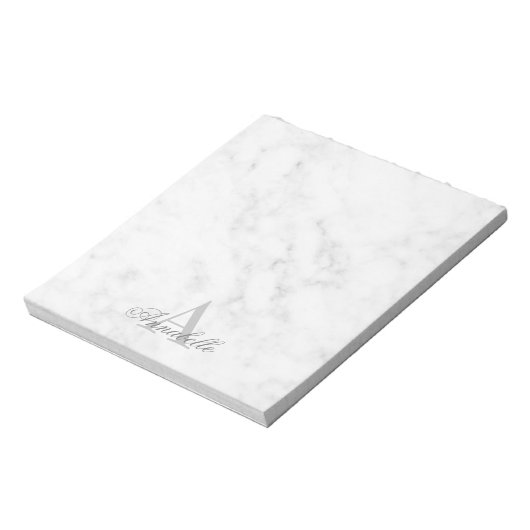 Elegant White Marble Script Name Monogram Notitieblok (Linkerzijde)