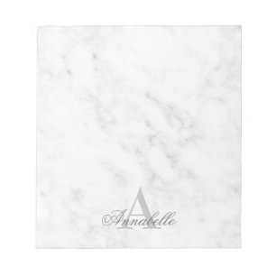 Elegant White Marble Script Name Monogram Notitieblok