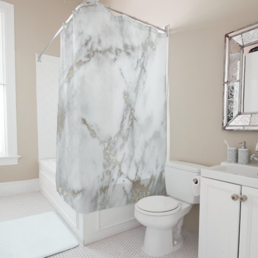 Elegant White Marble Shower Curtain | Gold Veining Douchegordijn (In situ)