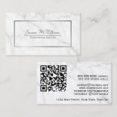 Elegant White Marble & Silver Professional QR Code Visitekaartje (Voorkant / Achterkant)